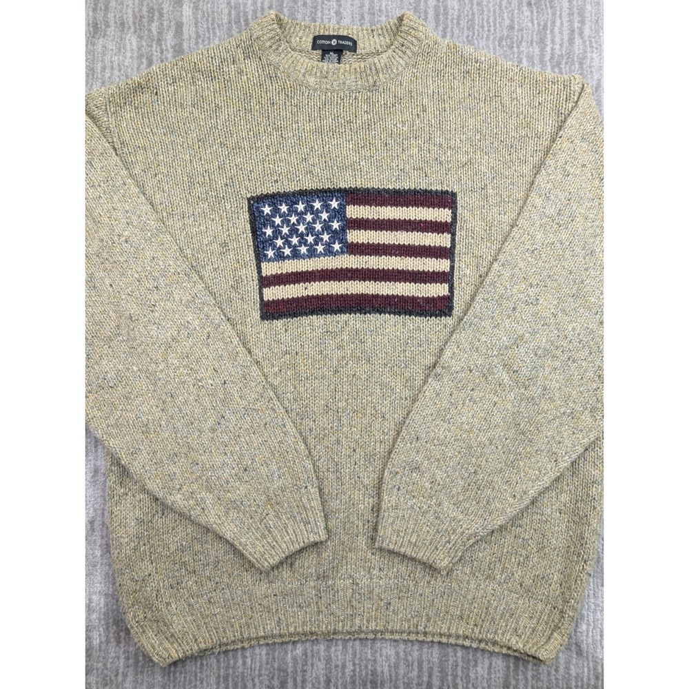 VTG Cotton Traders American Flag Sweater Men's XL USA Knit Crewneck Pullover